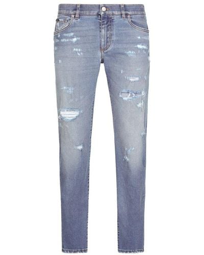 Dolce & Gabbana Slim-Fit Stretch Jeans With Rips - Blue