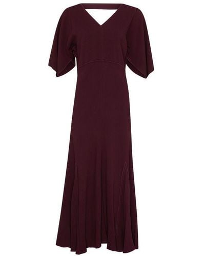 Victoria Beckham V-neck Bias Godet Dress - Purple