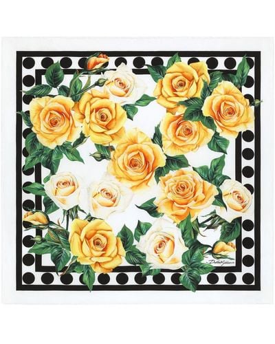 Dolce & Gabbana Poppy-Print Twill Scarf (50 X 50) - Yellow