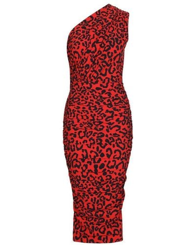 Dolce & Gabbana One-shoulder Leopard-print Jersey Dress - Red