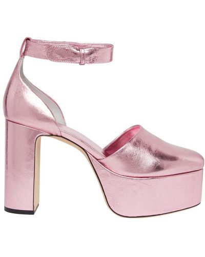 BY FAR Barb Pink Metallic Leather Plateforme Sandals