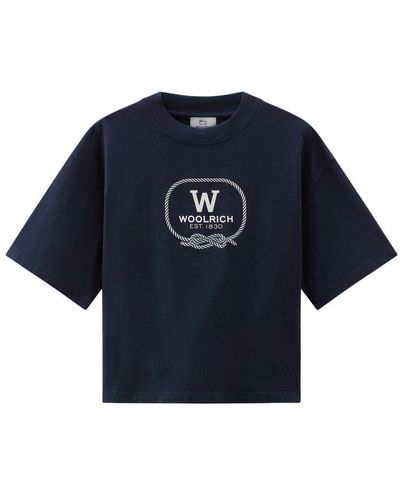 Woolrich Pure Cotton T-Shirt With Graphic Print - Blue