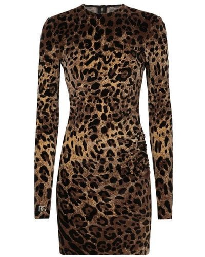 Dolce & Gabbana Short Chenille Jacquard Dress - Brown