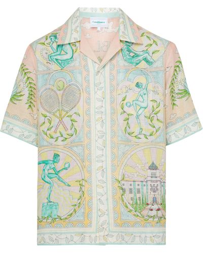 Casablancabrand Kurzarmhemd aus Leinen Vase - Grün
