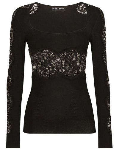 Dolce & Gabbana Viscose Sweater With Lace Inserts - Black