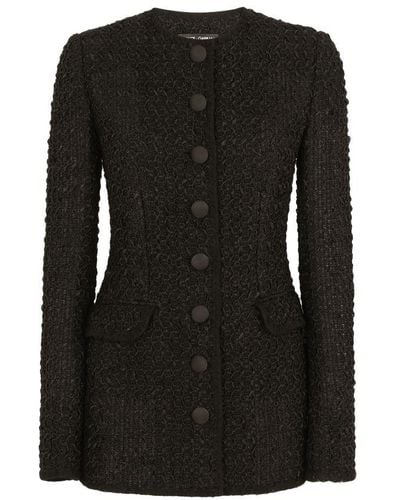 Dolce & Gabbana Single-Breasted Tweed Jacket - Black