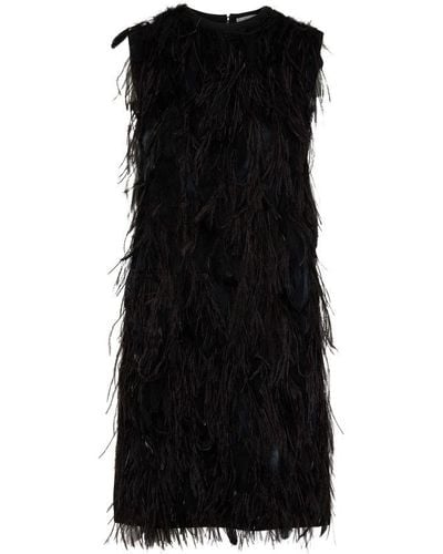Max Mara Seggio Dress With Feathers - Black