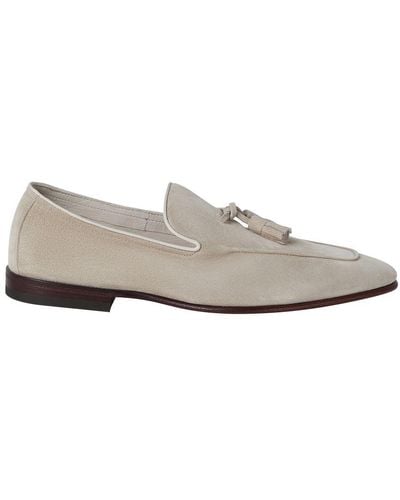 Brunello Cucinelli Unlined Suede Loafers With Tassels - White