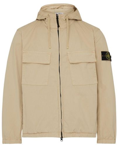 Stone Island Jacket With Logo Patch - Natural