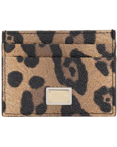 Dolce & Gabbana Leopard-print Crespo Card Holder With Branded Plate - Metallic