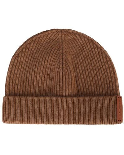 Dolce & Gabbana Knit Wool Hat With Leather Logo - Brown