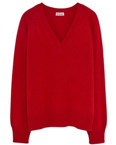 Tricot Recycled Cashmere V-neck Sweater - Red