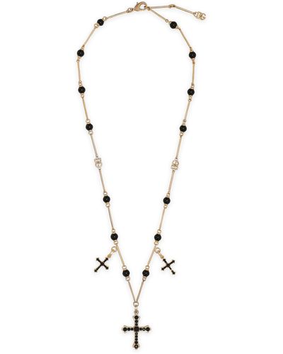 Dolce & Gabbana Halskette im Rosenkranzlook mit Kreuzen - Weiß