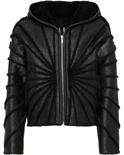 Rick Owens Blouson noir en peau retournée à capuche