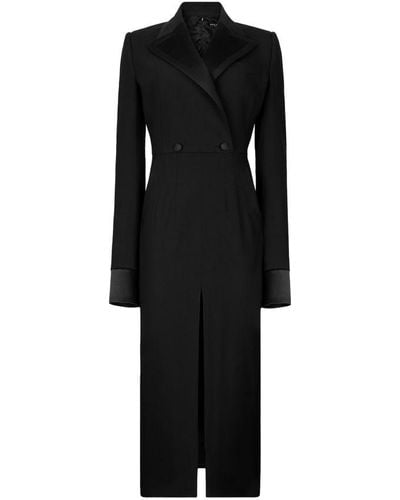 Dolce & Gabbana Midi Robe Manteau Dress In Stretch Wool - Black