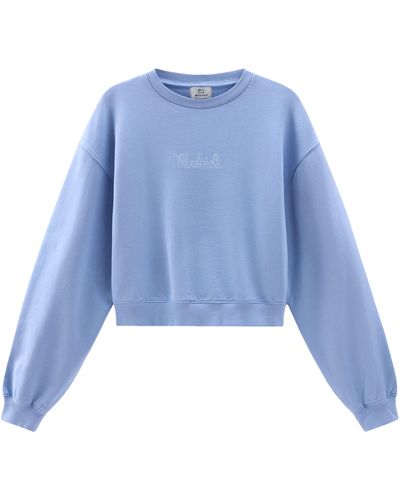 Woolrich Rundhals-Sweatshirt aus reiner Baumwolle mit gesticktem Logo - Blau
