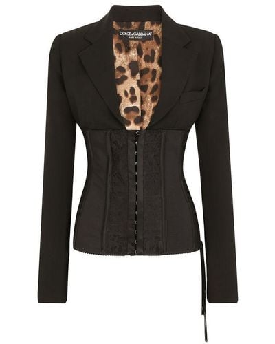 Dolce & Gabbana Woollen Bustier Jacket With Lacing - Black