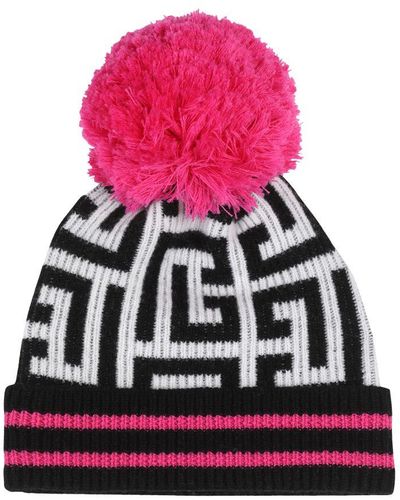 Balmain Wool Hat With Large Monogram - Pink