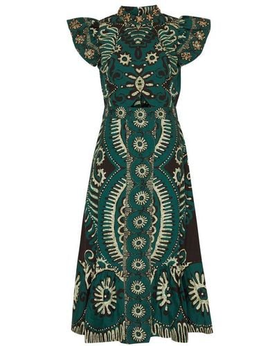 Sea Charlough Print Cut Out Dress - Green