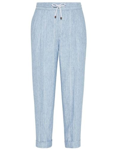 Brunello Cucinelli Leisure Fit Trousers With Drawstring - Blue