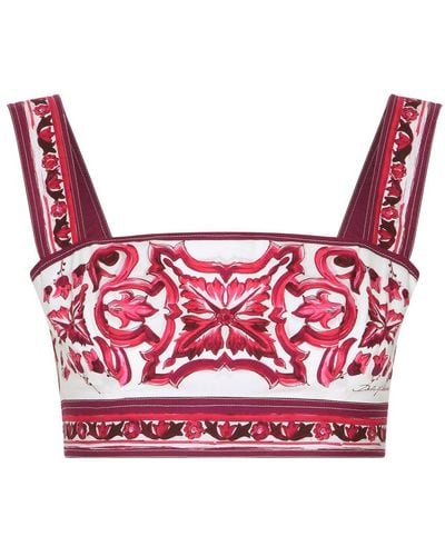Dolce & Gabbana Majolica-Print Poplin Top - Red