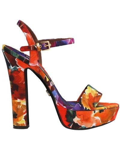 Dolce & Gabbana Brocade Platform Sandals - Red