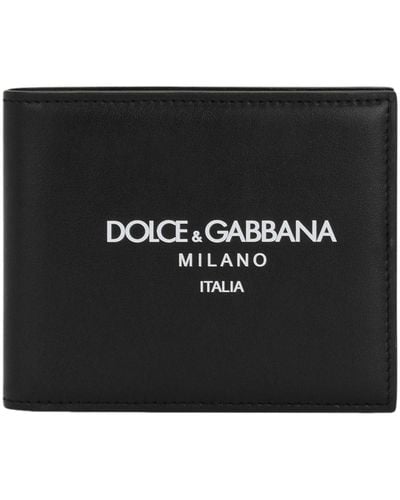 Dolce & Gabbana Calfskin Bifold Wallet With Logo - Black