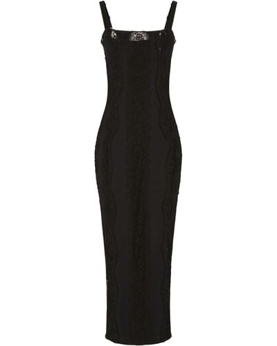Dolce & Gabbana Robe mi-longue en jersey avec empiècements en dentelle - Noir