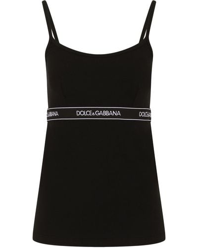 Dolce & Gabbana Haut en jersey avec élastique à logo - Noir