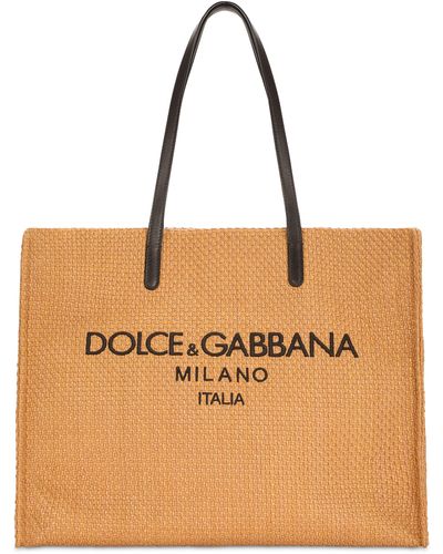 Dolce & Gabbana Shopper aus Raffia mit Branding - Braun