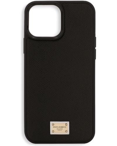Dolce & Gabbana Coque pour iPhone 13 Pro Max en cuir de veau - Noir