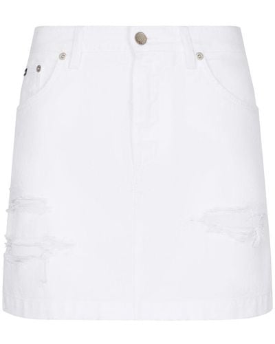 Dolce & Gabbana Denim Mini Skirt With Tears - White
