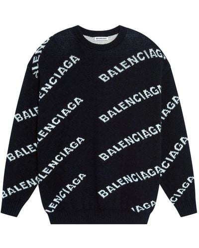 Balenciaga Allover Logo Sweater - Blue