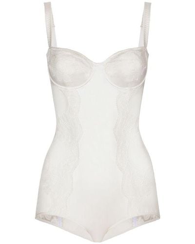 Dolce & Gabbana Silk Balconette-Bra Bodysuit With Lace Detailing - White