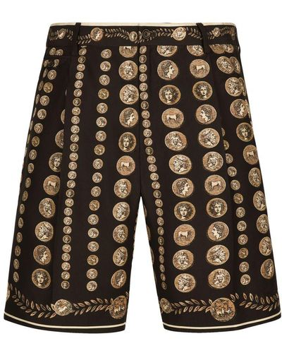 Dolce & Gabbana Silk Bermuda Shorts With Coin Print - Black