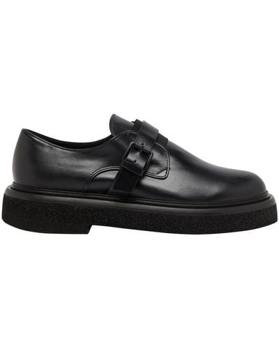 Max Mara Buckle Strap Leather Loafers - Black