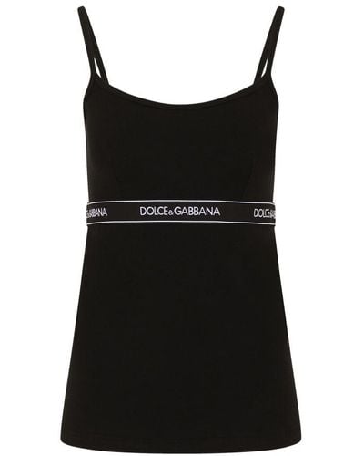 Dolce & Gabbana Jersey Top With Branded Elastic - Black