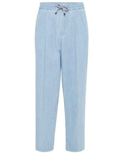 Brunello Cucinelli Leisure Fit Trousers With Double Pleats - Blue