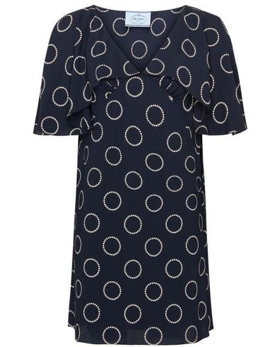 Prada Short Dress With Ruffled Sleeve - Blue