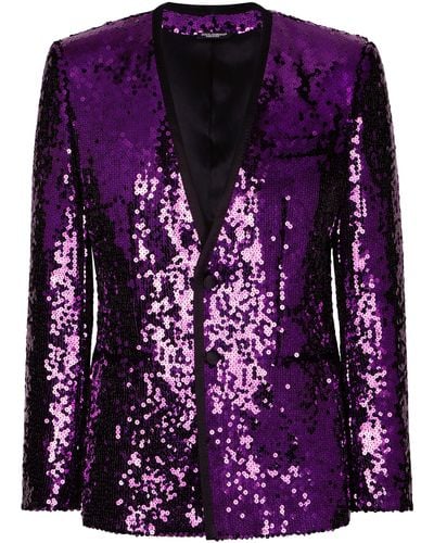 Dolce & Gabbana Veste coupe Sicilia à paillettes et passepoil en satin - Violet