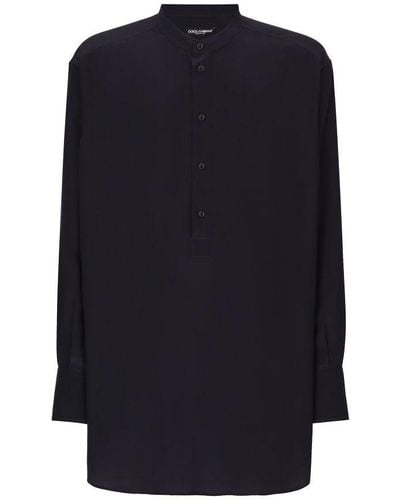 Dolce & Gabbana Silk Shirt With Mandarin Collar - Blue