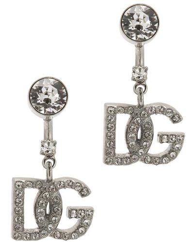 Dolce & Gabbana Earrings With Dg Logo And Rhinestones - White