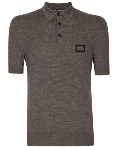 Dolce & Gabbana Wool Polo-Shirt With Branded Tag - Gray
