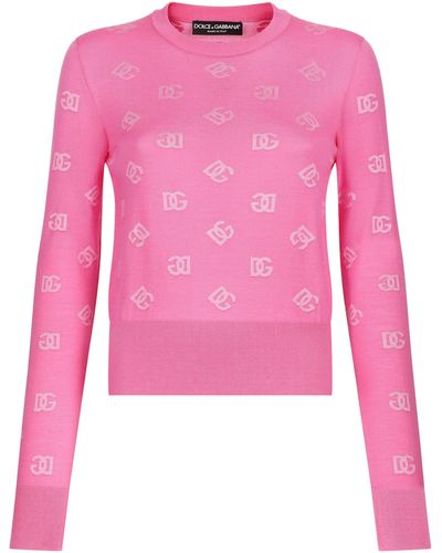 Dolce & Gabbana Jacquard-Pullover aus Wolle und Seide - Pink