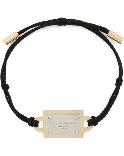 Dolce & Gabbana Bracelet en cordes à plaque logo - Noir