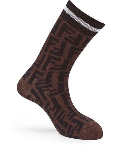 Fendi Monogram Socks - Brown
