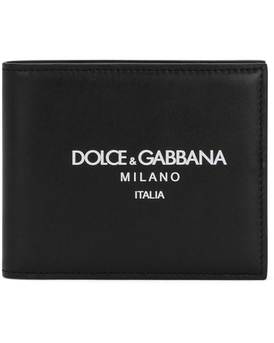 Dolce & Gabbana Portefeuille à deux volets en cuir de veau avec logo - Noir