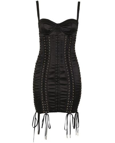 Dolce & Gabbana Satin Minidress With Laces - Black