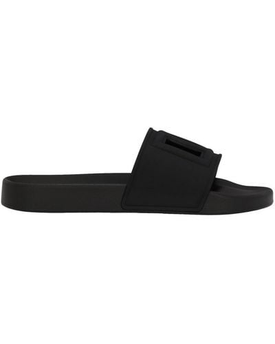 Dolce & Gabbana Rubber Beachwear Sliders With Dg Logo - Black