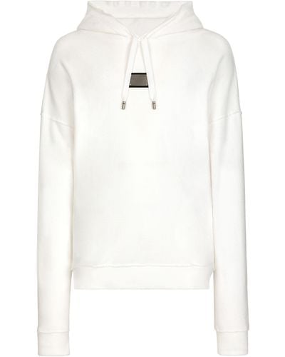 Dolce & Gabbana Sweat à capuche en jersey molletonné avec plaque logo - Blanc